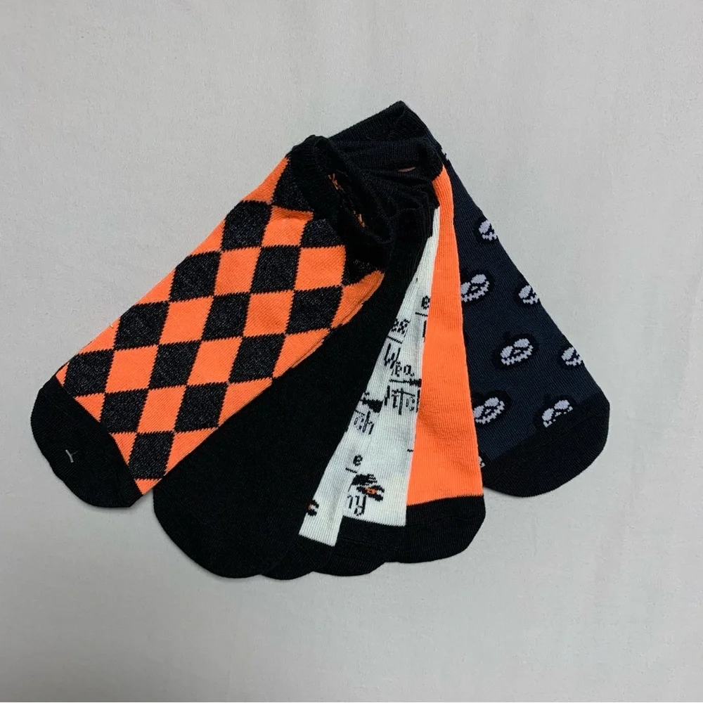 Halloween Fall Girl’s 6-12 Ankle Socks Orange Black Witch Jack O Lantern Pumpkin